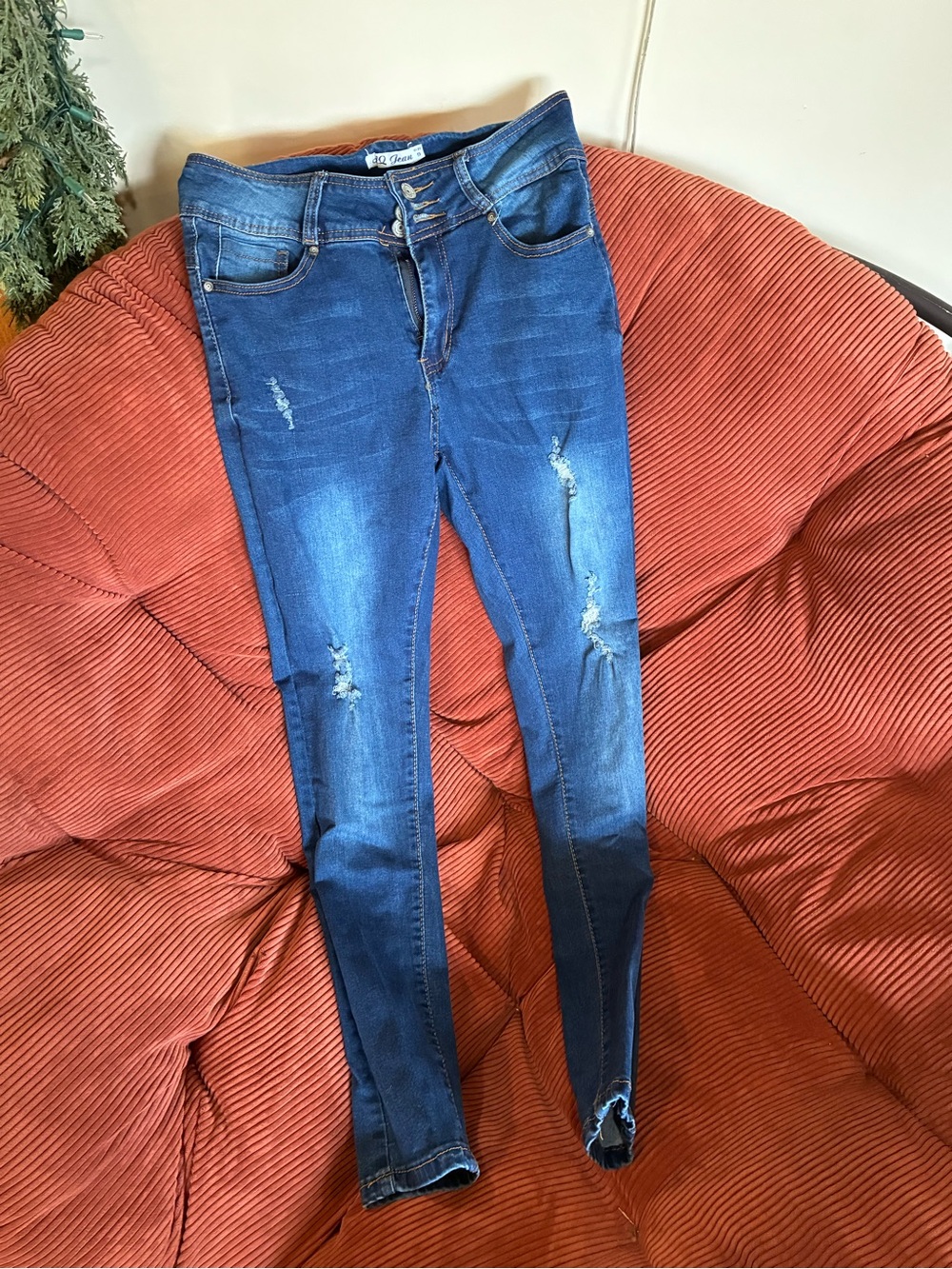 Women's Dark Blue Skinny Distressed Jeans - High Stretch Fit